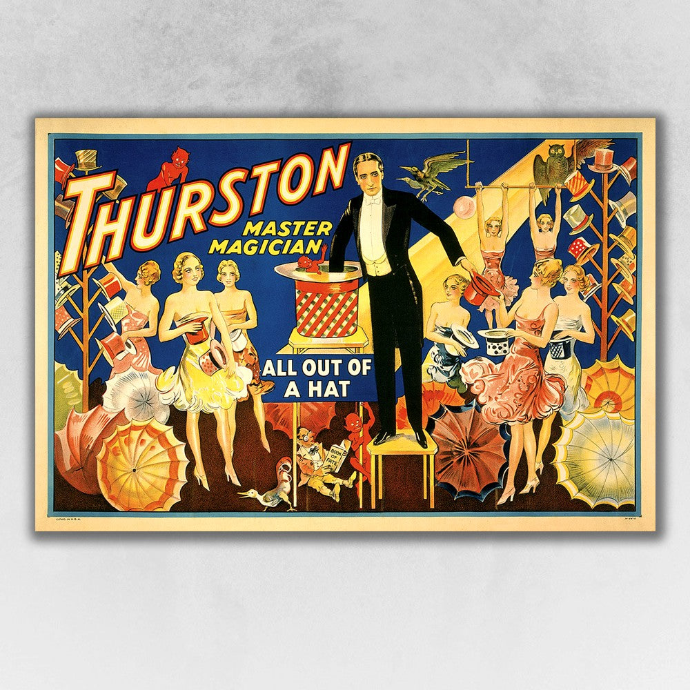 12" x 18" Thurston Out of a Hat Vintage Magic Poster Wall Art