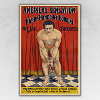 16" x 24" Houdini in Handcuffs Vintage Magic Poster Wall Art