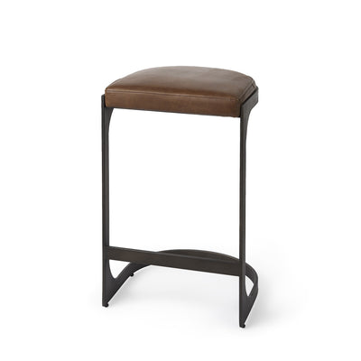 Brown Leather C Shape Metal Counter Stool