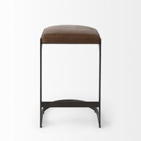 Brown Leather C Shape Metal Counter Stool