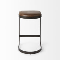 Brown Leather C Shape Metal Counter Stool