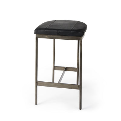 Black Leather Counter Stool With Gold Metal Frame