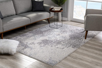 7’ x 10’ Cream and Gray Tinted Ogee Pattern Area Rug