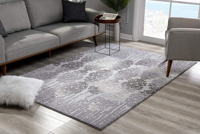 7’ x 10’ Gray Dripping Damask Area Rug