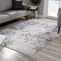 5’ x 8’ Blue and Gray Floral Filigree Area Rug