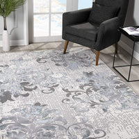 5’ x 8’ Blue and Gray Floral Filigree Area Rug