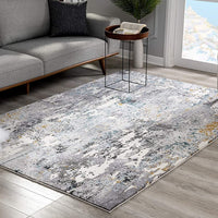 8’ x 11’ Gray Distressed Modern Abstract Area Rug