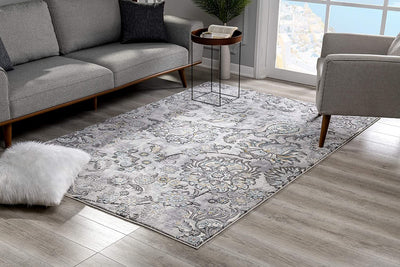 7’ x 10’ Gray Modern Jacobean Floral Area Rug