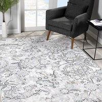 7’ x 10’ Gray Modern Jacobean Floral Area Rug