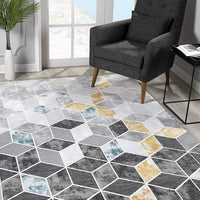 5’ x 8’ Gray and Gold Cubic Block Area Rug