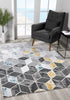 7’ x 10’ Gray and Gold Cubic Block Area Rug