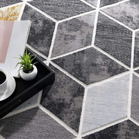 8’ x 11’ Gray and Gold Cubic Block Area Rug