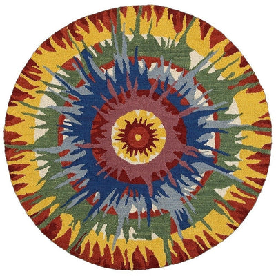 6’ Round Multicolored Burst Area Rug