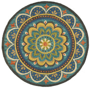 4’ Round Blue Floral Mandala Area Rug