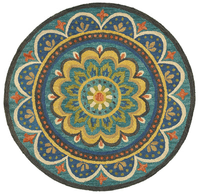 6’ Round Blue Floral Mandala Area Rug
