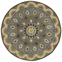 6’ Round Gray and Beige Medallion Area Rug