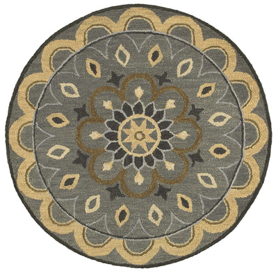 6’ Round Gray and Beige Medallion Area Rug