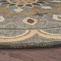 6’ Round Gray and Beige Medallion Area Rug