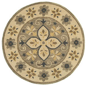 6’ Round Taupe Traditional Medallion Area Rug