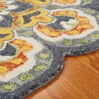 4’ Round Gray and Gold Floret Area Rug