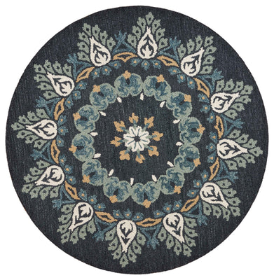 6’ Round Black Floral Paradise Area Rug