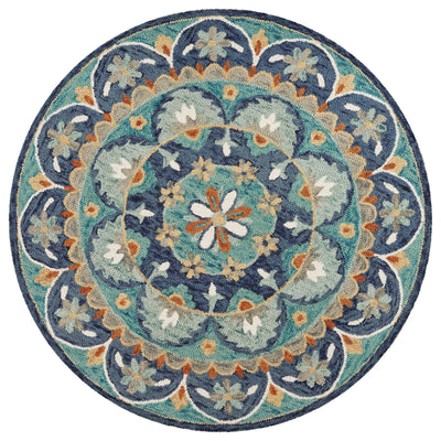 4’ Round Blue Floral Mandala Area Rug