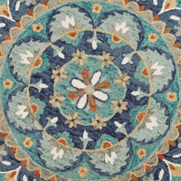 4’ Round Blue Floral Mandala Area Rug