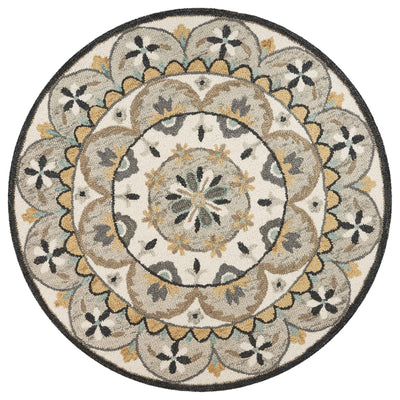 6’ Round Gray and Ivory Floral Bloom Area Rug