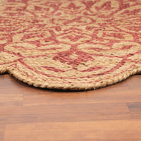 4’ Round Tan and Red Boho Chic Area Rug