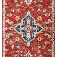 7’ x 9’ Red and Blue Floral Medallion Area Rug