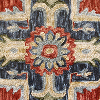 7’ x 9’ Red and Blue Floral Medallion Area Rug