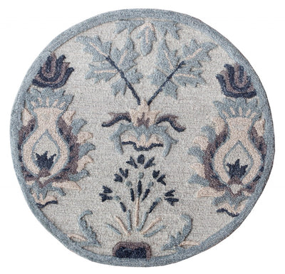 3’ Round Gray Floral Patterns Area Rug