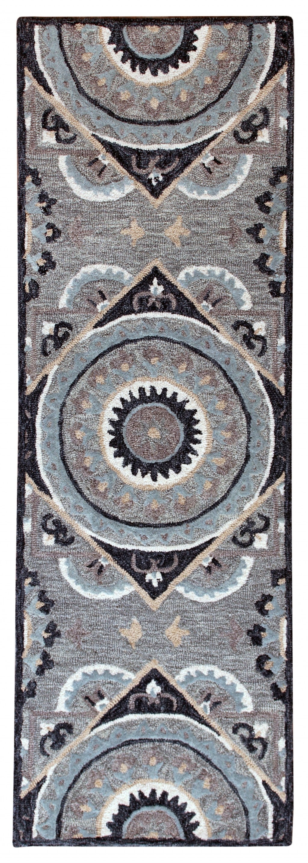 2’ x 7’ Gray Geometric Medallion Runner Rug