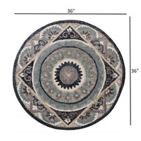 3’ Round Gray Geometric Medallion Area Rug
