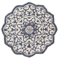 3’ Round Navy and White Decorative Area Rug