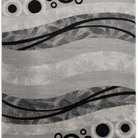 5’ x 8’ Gray and Black Abstract Waves Area Rug