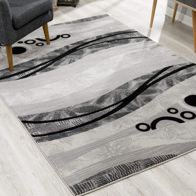 7’ x 9’ Gray and Black Abstract Waves Area Rug