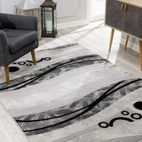 7’ x 9’ Gray and Black Abstract Waves Area Rug