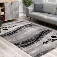 8’ x 11’ Gray and Black Abstract Waves Area Rug