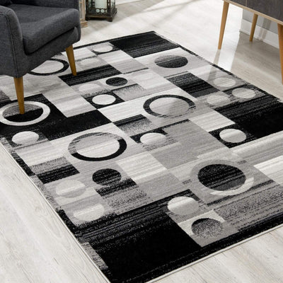 2’ x 4’ Gray Blocks and Rings Area Rug