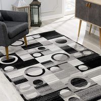7’ x 9’ Gray Blocks and Rings Area Rug