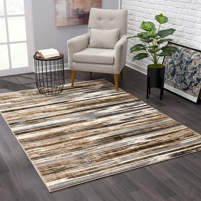 7’ x 9’ Beige Rustic Strokes Area Rug