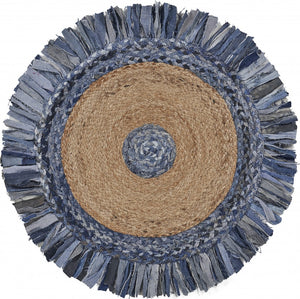 Denim and Natural Jute Fringed Round Rug