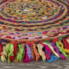 Multicolored Chindi and Natural Jute Fringed Round Rug