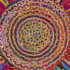 Multicolored Chindi and Natural Jute Fringed Round Rug