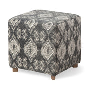 19" Gray 100% Cotton And Brown Cube Ottoman