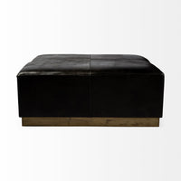 Black Leather Ottoman with Metal Base