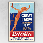 24" x 36" Great Lakes 1937 Vintage Travel Poster Wall Art