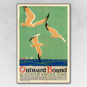 9" x 12" Birds Over Lake Michigan c1929 Vintage Travel Poster Wall Art