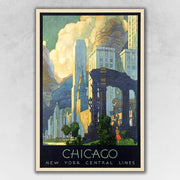 20" x 30" Vintage 1929 Chicago Michigan Ave Travel Poster Wall Art